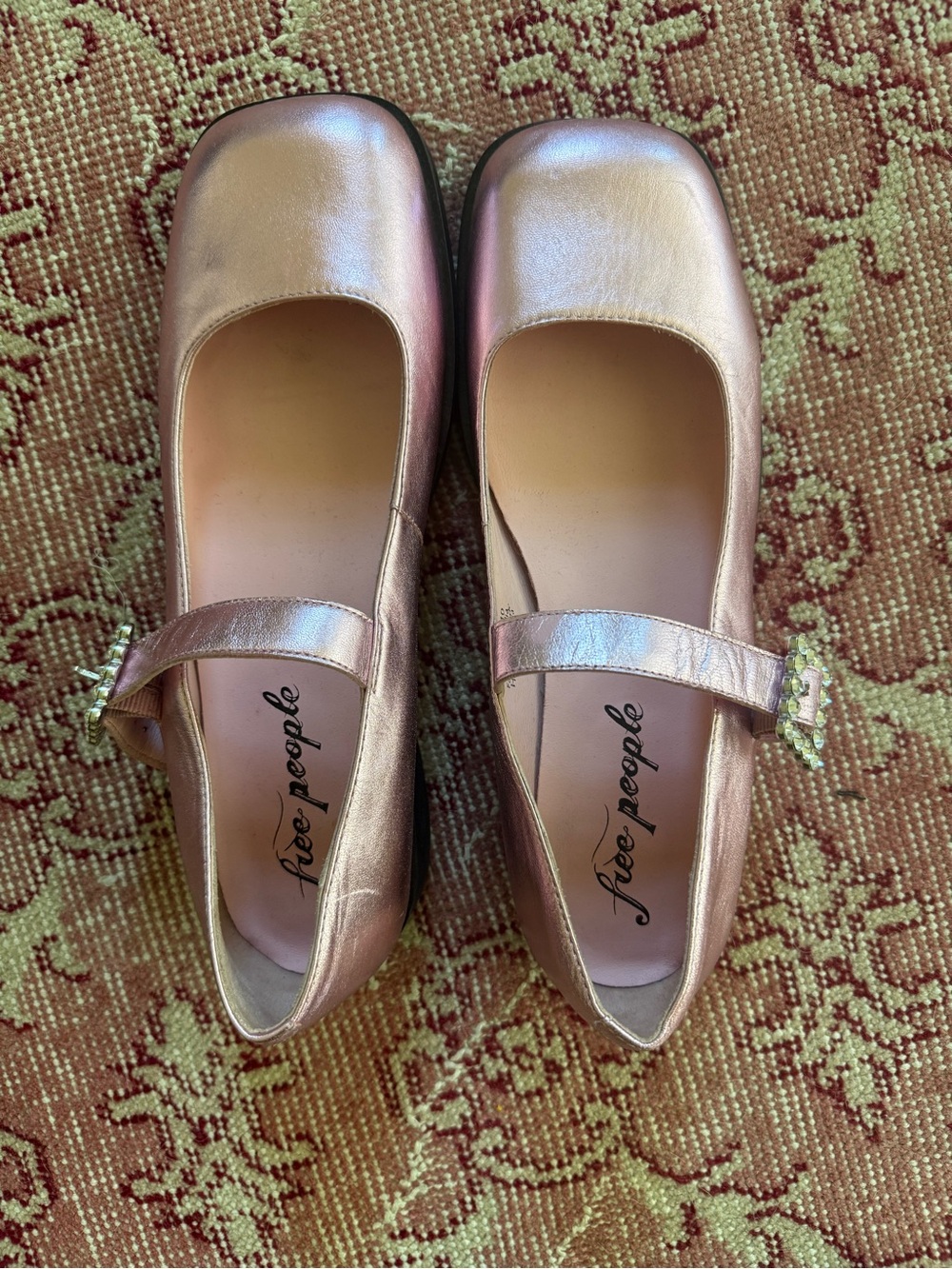 Free People Metallic Pink Mary Jane Chunky Block Heels size 9